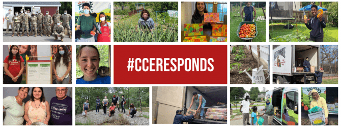CCE Responds with collage of staff in action with various program areas